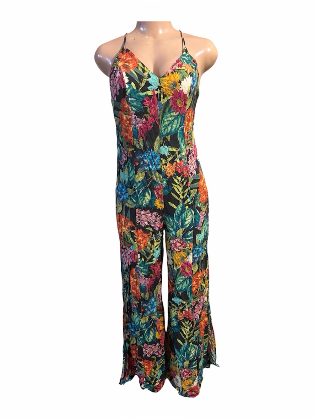 Farm Rio Floral Print Wide-Leg Jumpsuit - Black Multicolor